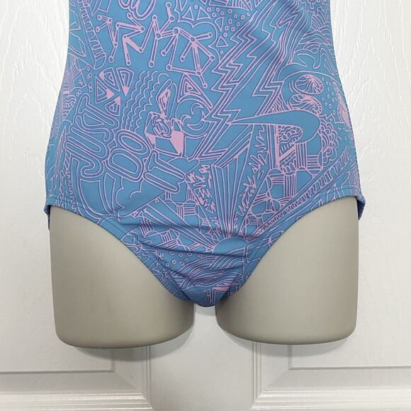Nike Girls One-Piece Swimsuit Cross Back Blue Pink Size Large (12-13 years old) - Picture 3 of 9